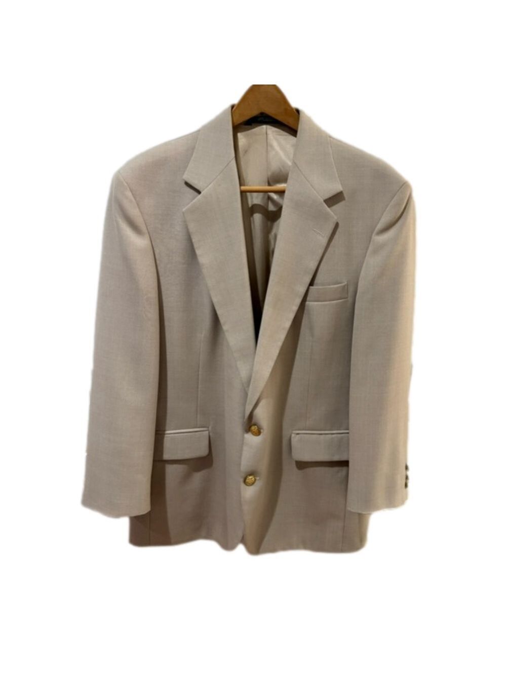 80's LINEN BLEND VINTAGE TAN BLAZER W GOLD TONE RELIEF BUTTONS VAN HUESEN 42R